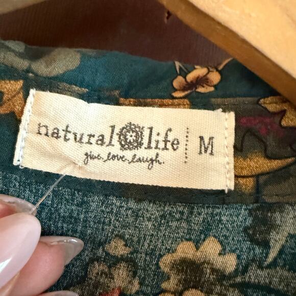 NATURAL LIFE Rebecca Green Floral Tiered Midi Dress Teal Orange Clusters Medium - Picture 5 of 9